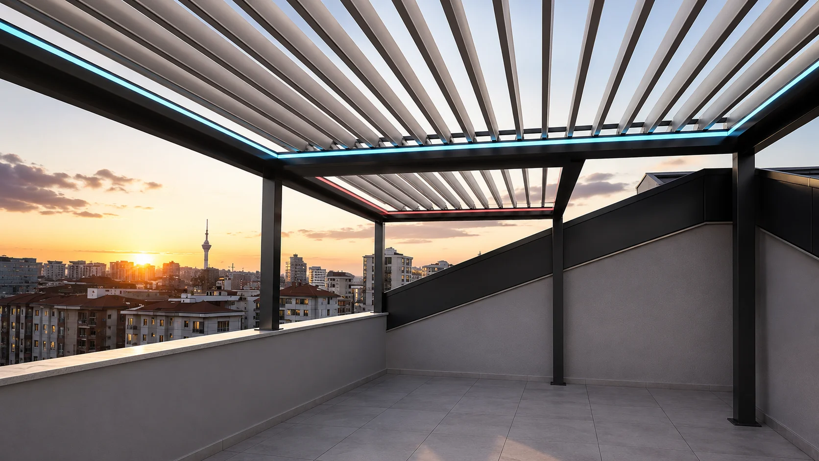 Göztepe — Double-Opening Bioclimatic Pergola Project